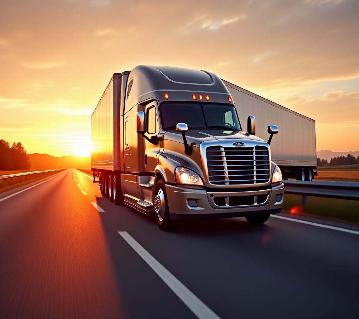 Modern logistics semi-truck on the highway